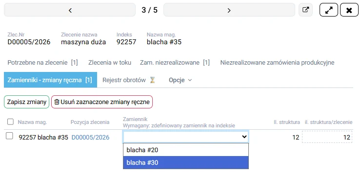 Zamienniki, planowanie produkcji w systemie platformaERP