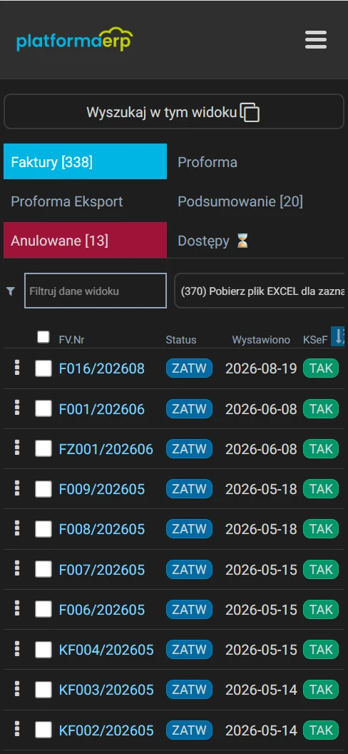 szczegóły faktury zakupu w systemie platformaERP